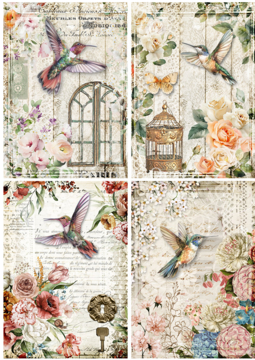 Hummingbird Four Pack, rice paper design by Decoupage queen, arts & entertainment > hobbies & creative arts > arts & crafts > art & crafting materials > art & craft paper > cardstock & scrapbooking paper > scrapbooking paper, for decoupage and crafting