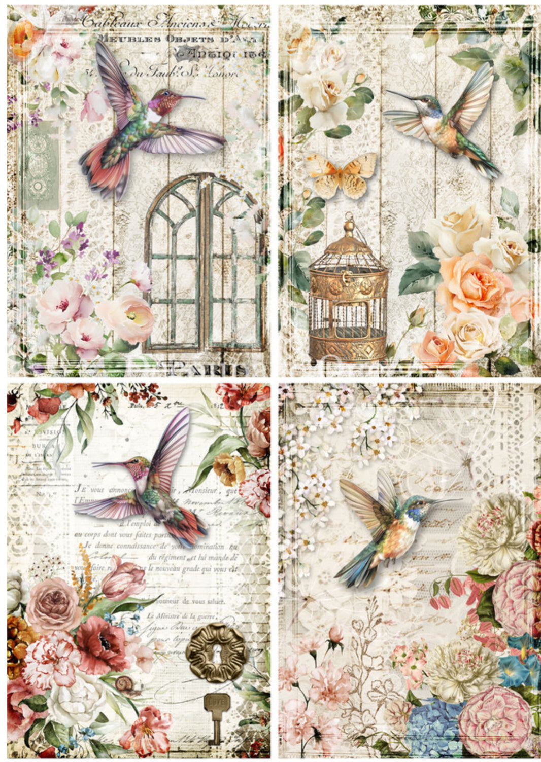 Hummingbird Four Pack, rice paper design by Decoupage queen, arts & entertainment > hobbies & creative arts > arts & crafts > art & crafting materials > art & craft paper > cardstock & scrapbooking paper > scrapbooking paper, for decoupage and crafting