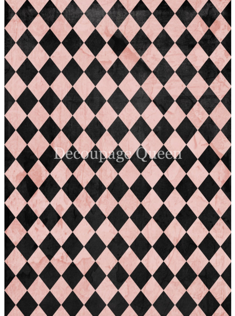 Pink and Black Harlequin, rice paper design by Decoupage queen, arts & entertainment > hobbies & creative arts > arts & crafts > art & crafting materials > art & craft paper > cardstock & scrapbooking paper > scrapbooking paper, for decoupage and crafting
