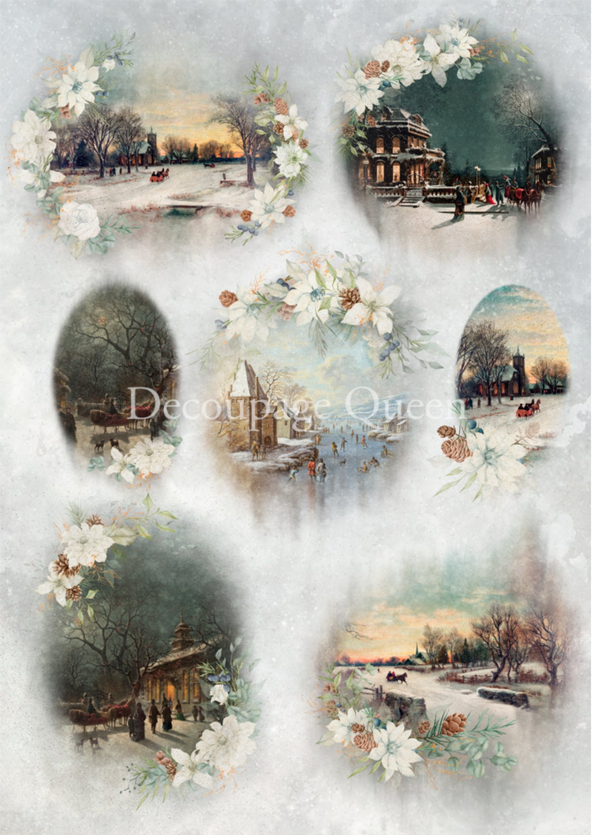 Dainty and the Queen Winter Scenes, rice paper design by Decoupage Queen, arts & entertainment > hobbies & creative arts > arts & crafts > art & crafting materials > art & craft paper > drawing & painting paper, for decoupage and crafting