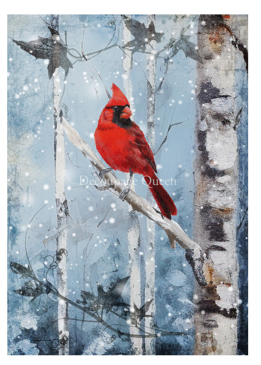 Hand Painted Cardinal, rice paper design by Decoupage Queen, arts & entertainment > hobbies & creative arts > arts & crafts > art & crafting materials, for decoupage and crafting
