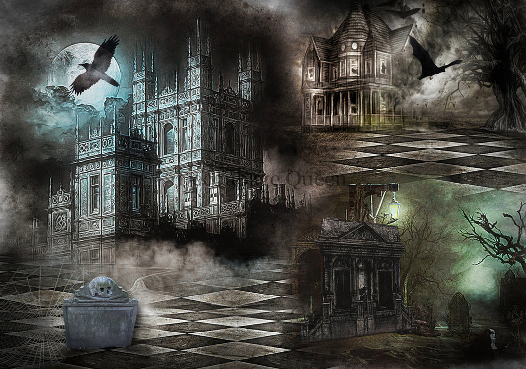 Haunted Places, rice paper design by Decoupage Queen, arts & entertainment > hobbies & creative arts > arts & crafts, for decoupage and crafting