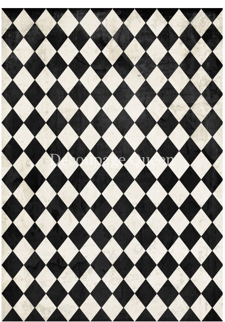 Black and Ivory Harlequin, rice paper design by Decoupage queen, arts & entertainment > hobbies & creative arts > arts & crafts > art & crafting materials > art & craft paper > drawing & painting paper, for decoupage and crafting
