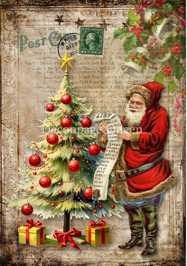 Santa's List, rice paper design by Decoupage queen, arts & entertainment > hobbies & creative arts > arts & crafts, for decoupage and crafting