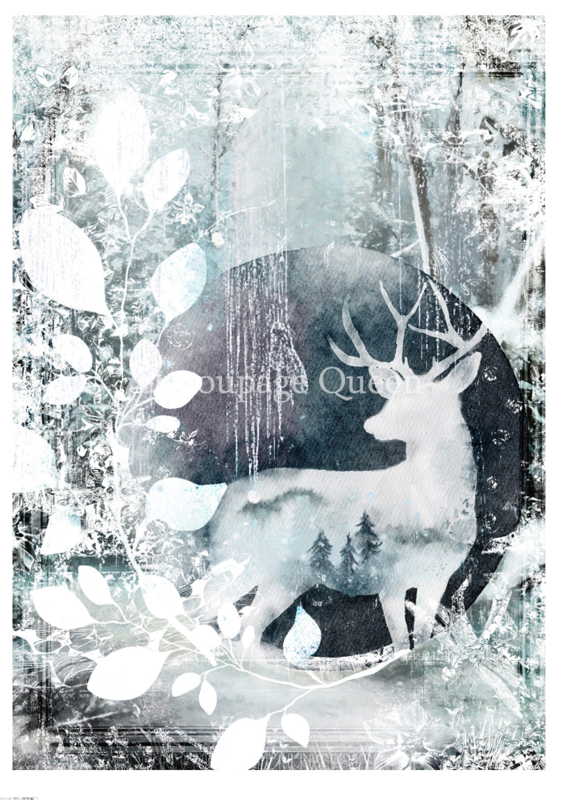 Winter Stag, rice paper design by Decoupage queen, arts & entertainment > hobbies & creative arts > arts & crafts, for decoupage and crafting