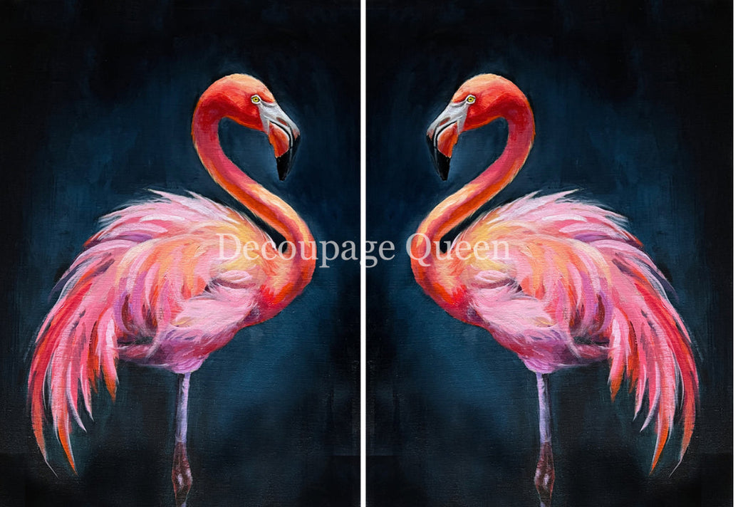 Double Flamingo, rice paper design by Decoupage queen, arts & entertainment > hobbies & creative arts > arts & crafts > art & crafting materials > art & craft paper > cardstock & scrapbooking paper > scrapbooking paper, for decoupage and crafting