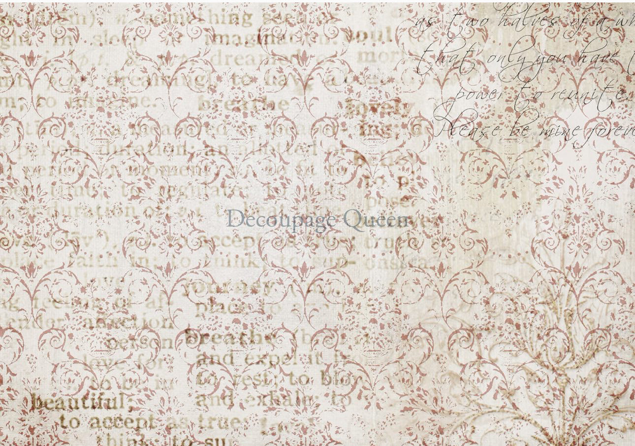 Damask Script 0555, rice paper design by Decoupage queen, arts & entertainment > hobbies & creative arts > arts & crafts, for decoupage and crafting
