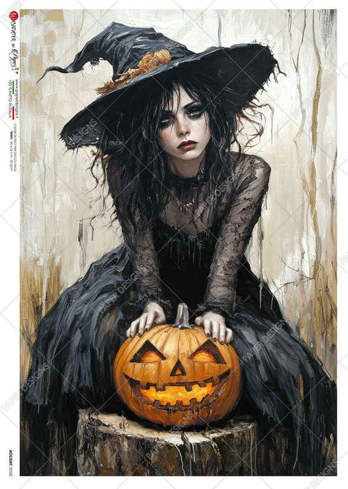 Paper Designs Spooky Witch with Pumpkin Rice Paper
