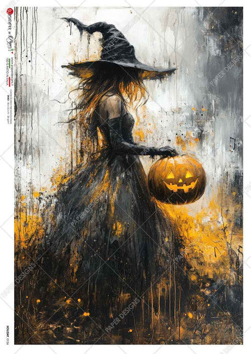 Paper Designs Spooky Witch with Jack O Lantern Rice Paper
