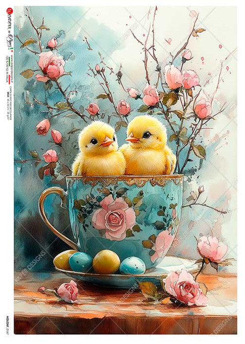 Paper Designs Chicks in a Blue Teacup Rice Paper