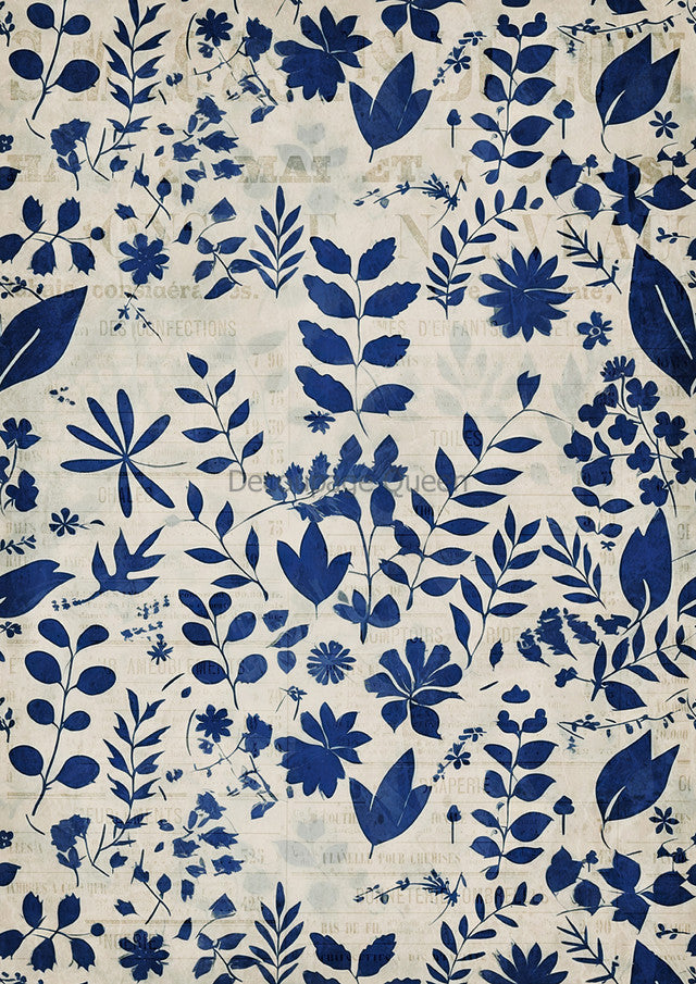 Indigo Botanical IV, rice paper design by Decoupage queen, arts & entertainment > hobbies & creative arts > arts & crafts, for decoupage and crafting