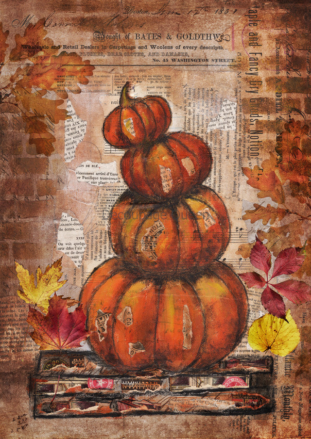 Grunge Pumpkins, rice paper design by Decoupage queen, arts & entertainment > hobbies & creative arts > arts & crafts, for decoupage and crafting