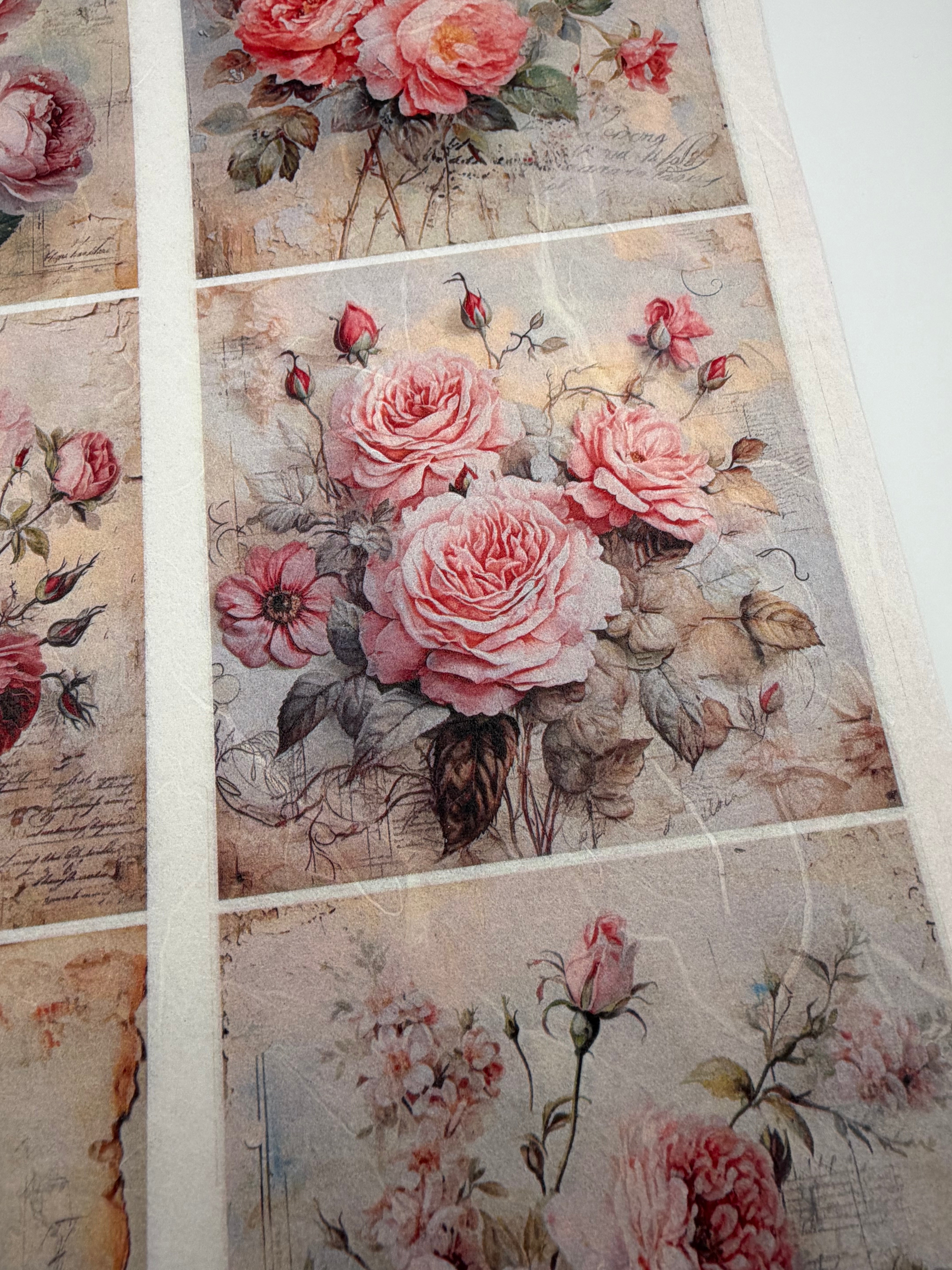AB Studios Pink Rose A4 Rice Paper Vintage Pink Rose Panel Illustration