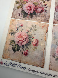 AB Studios Pink Rose A4 Rice Paper Vintage Pink Rose Panel Illustration