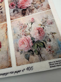 AB Studios Pink Rose A4 Rice Paper Vintage Pink Rose Panel Illustration