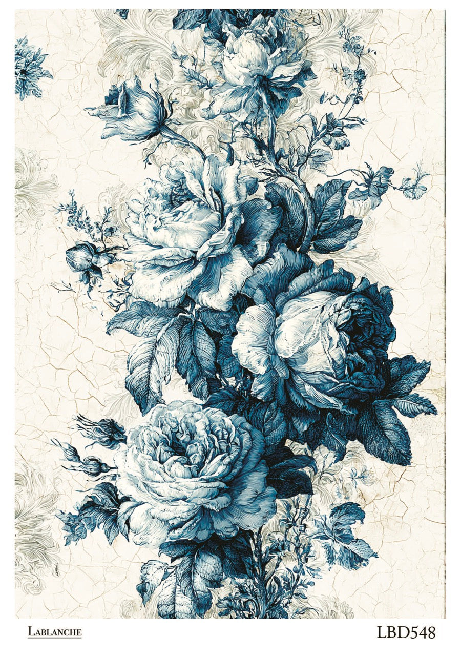 LaBlanche Blue Vintage Rose Bouquet A4 rice paper