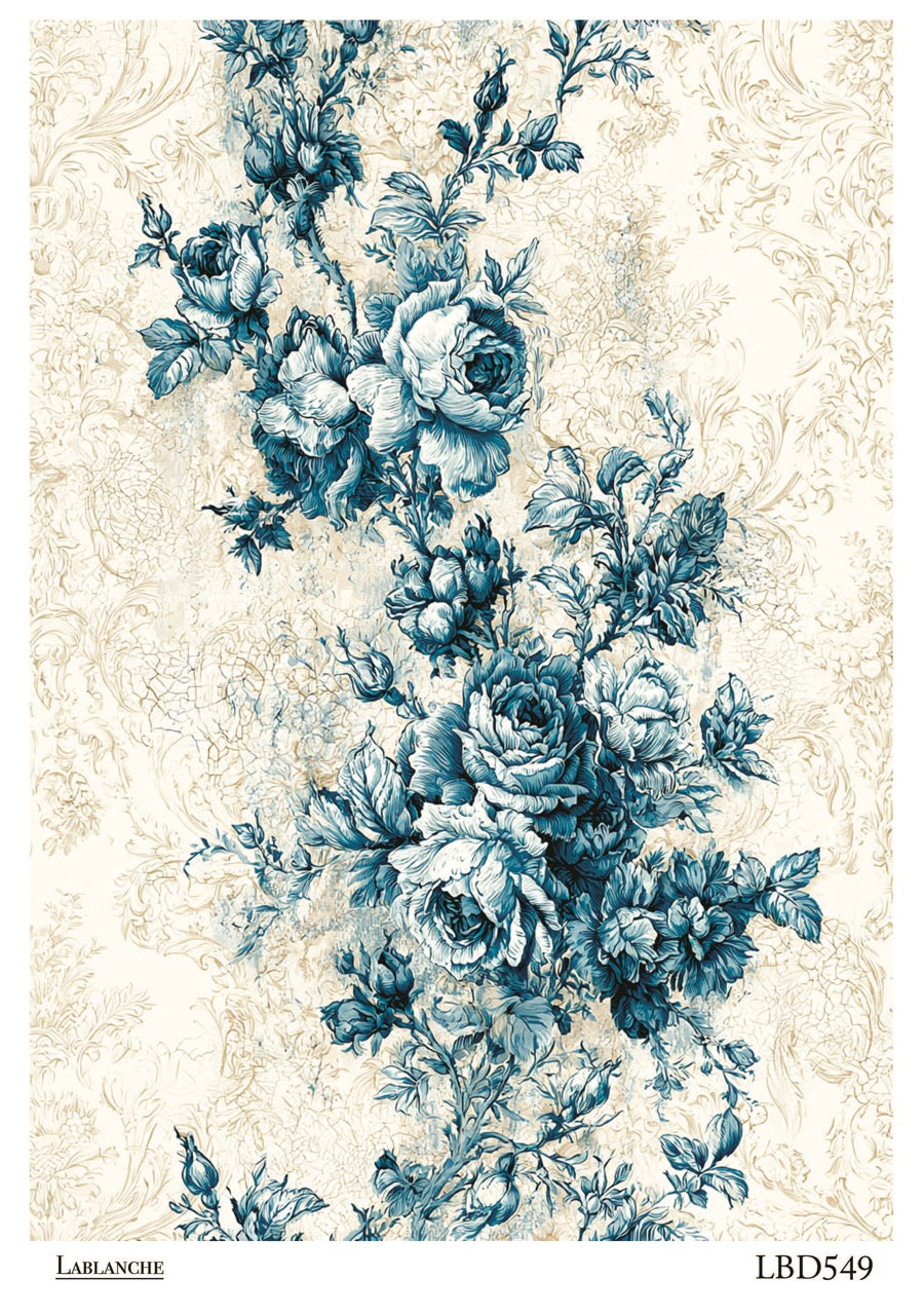 LaBlanche Blue Toile Floral  A4 rice paper