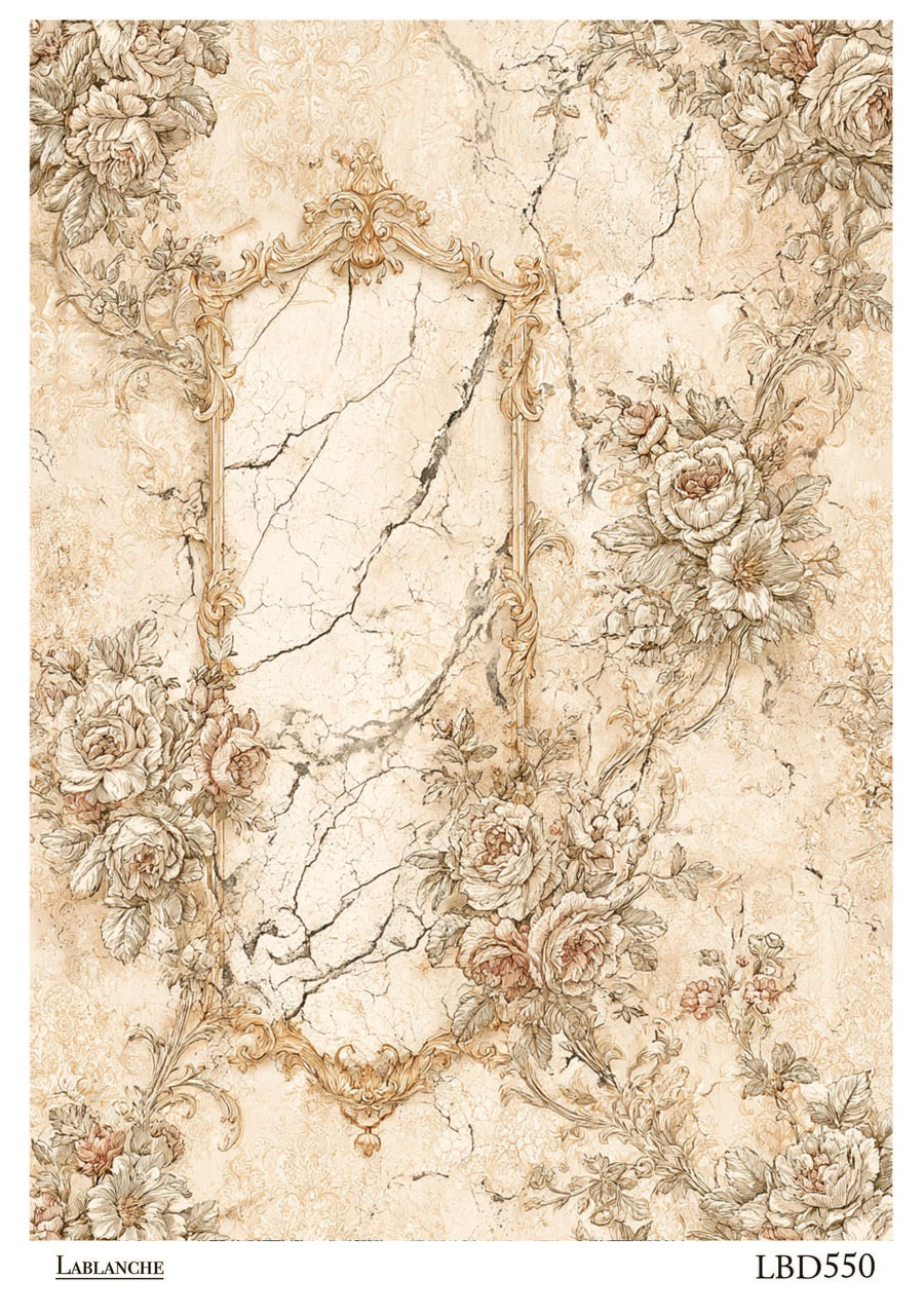 LaBlanche Neutral Vintage Floral Frame A4 rice paper