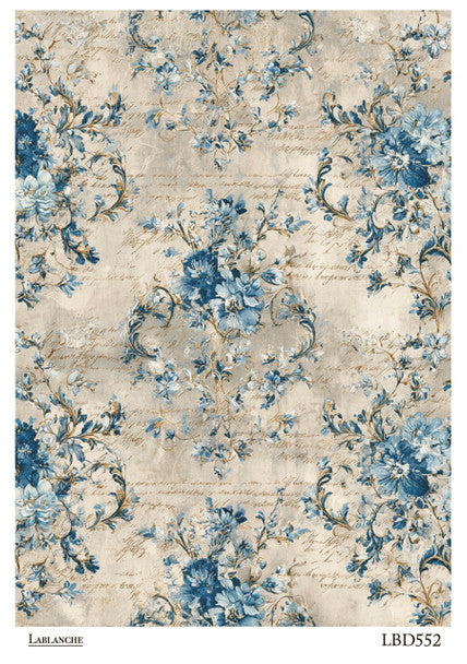 Distressed Blue Decoupage Paper, LaBlanche Distressed Blue Paper - A4 Rice Paper