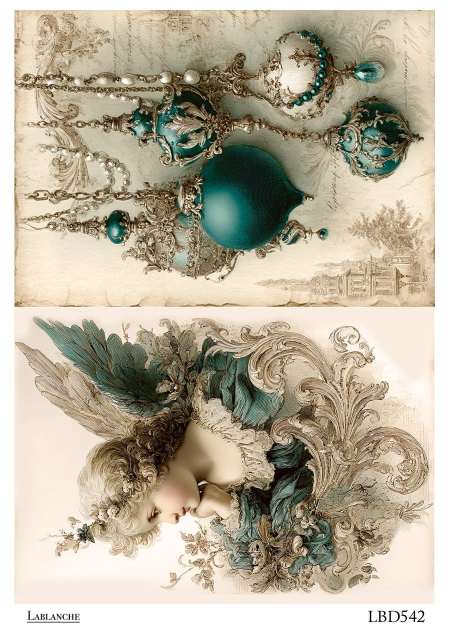 LaBlanche Cherub Angel and Jeweled Ornaments  A4 rice paper