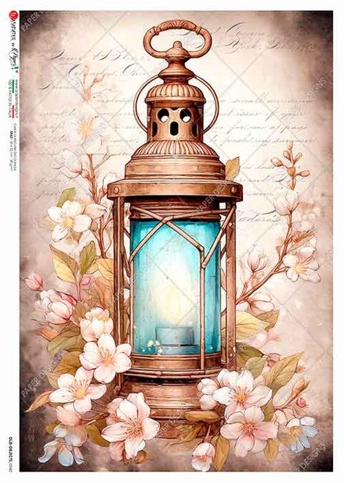 Paper Designs Floral Blue Lantern A4 Rice Paper
