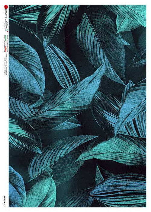 Paper Designs Rice Paper Blue and Teal Leaves PD PATTERN-0217