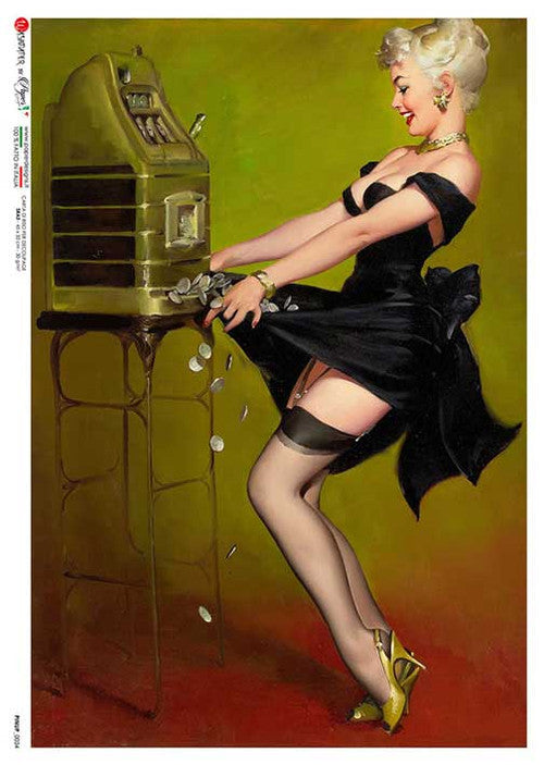 Paper Designs Rice Paper Collecting Coins PD PINUP 0034