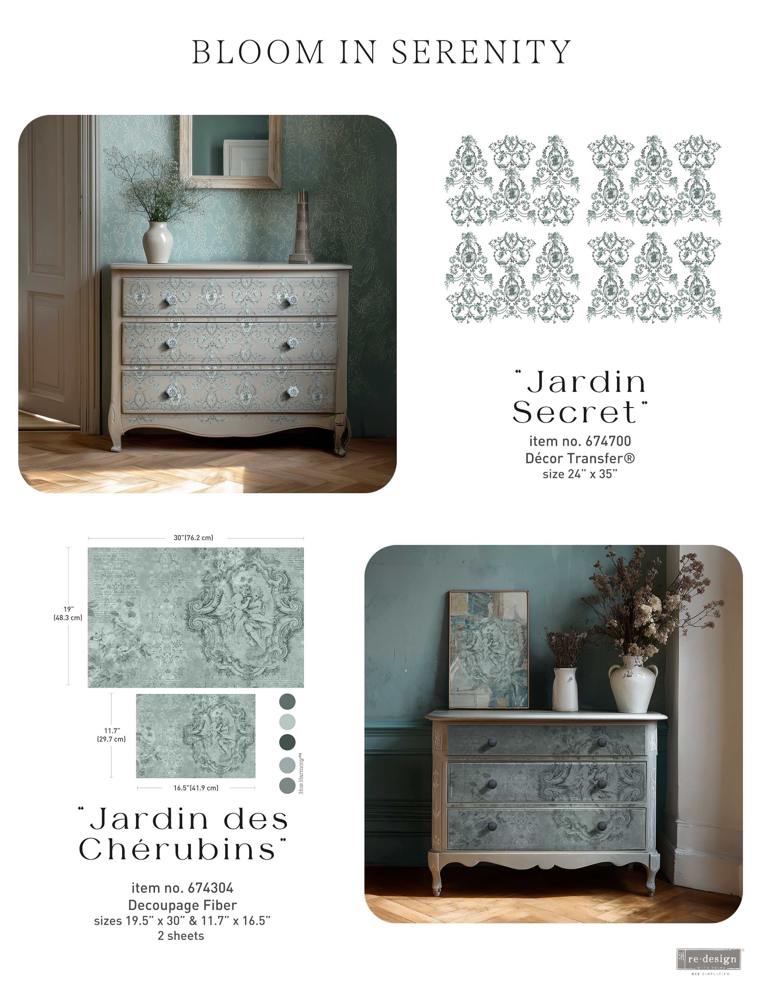 Decor Transfers® - Jardin Secret - Total sheet size 24"x35", cut into 4 sheets