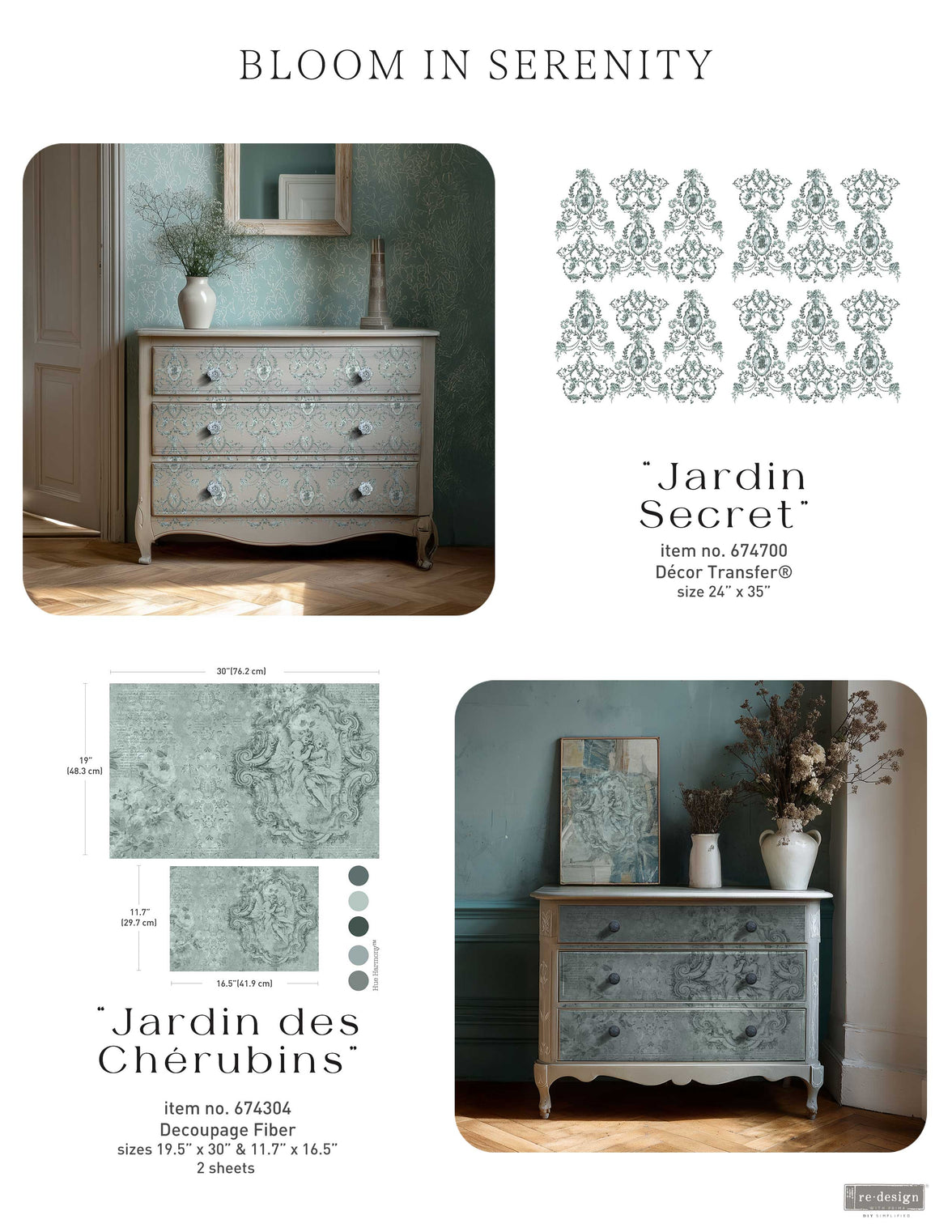 Decor Transfers® - Jardin Secret - Total sheet size 24"x35", cut into 4 sheets