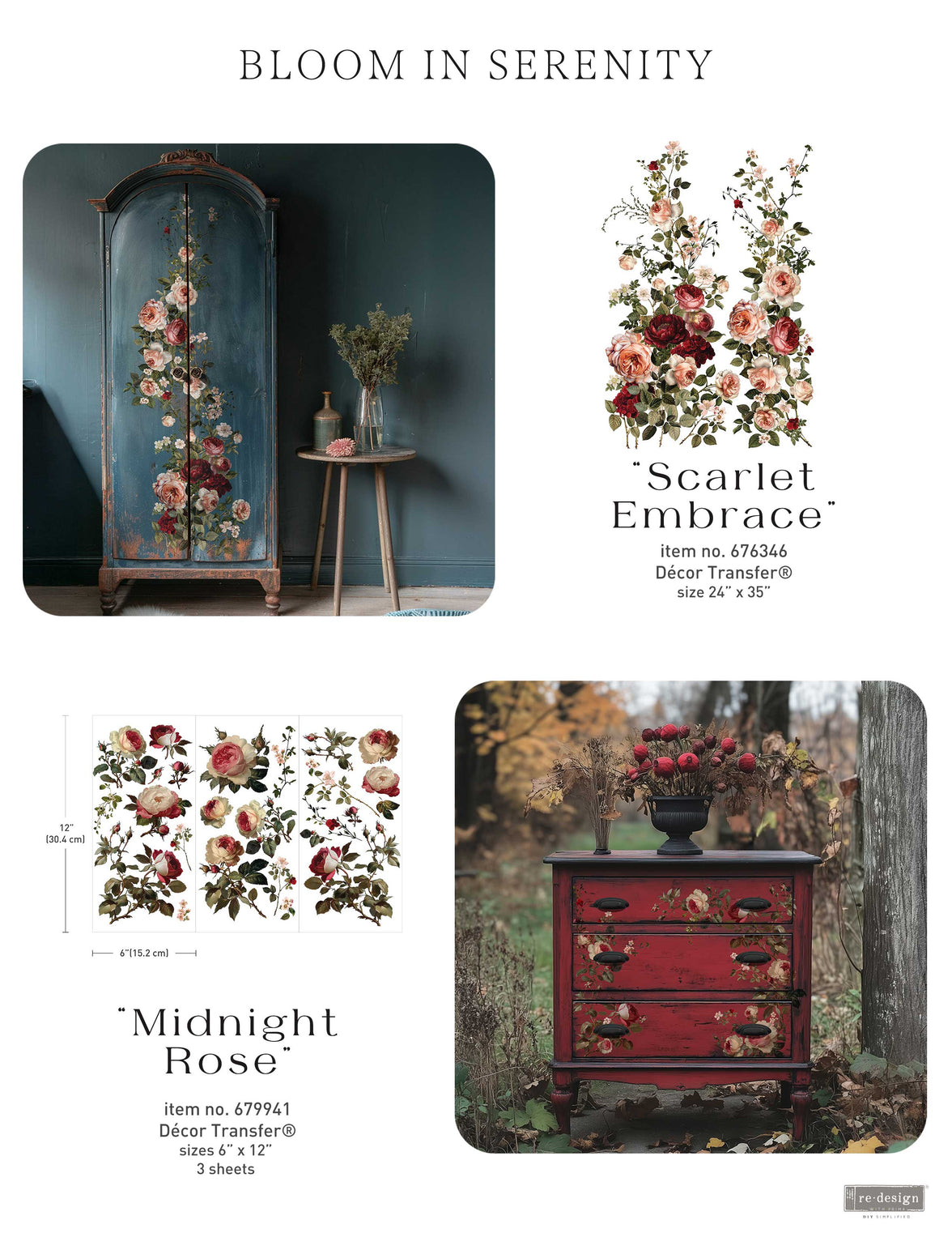 Midnight Rose Transfers, Small Transfers - Midnight Rose