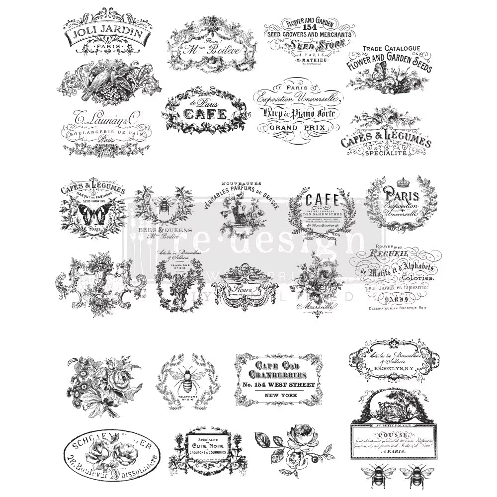 Redesign With Prima Redesign Decor Transfers - Classic Vintage Labels Design Size 24"x30"