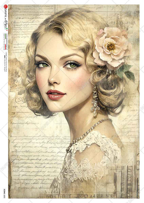 Paper Designs Vintage Portrait and Letter I Rice Paper