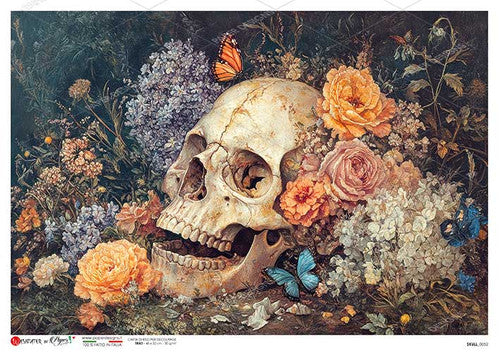 Paper Designs Skull with Roses Dark Rice Paper