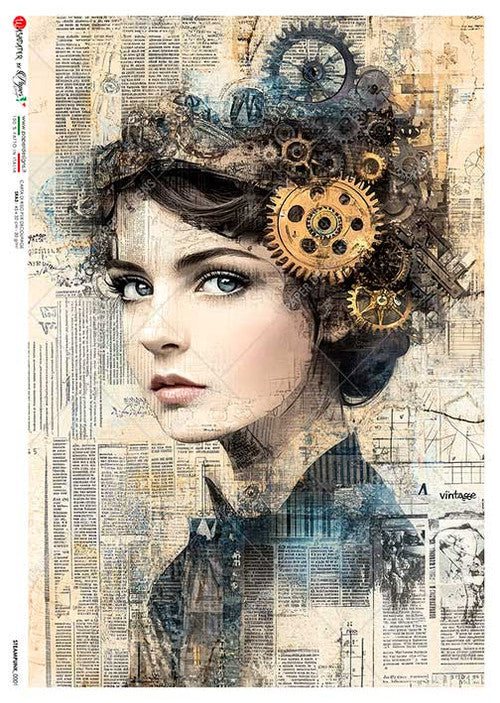 Paper Designs Steampunk Lady on Ephemera I Rice Paper