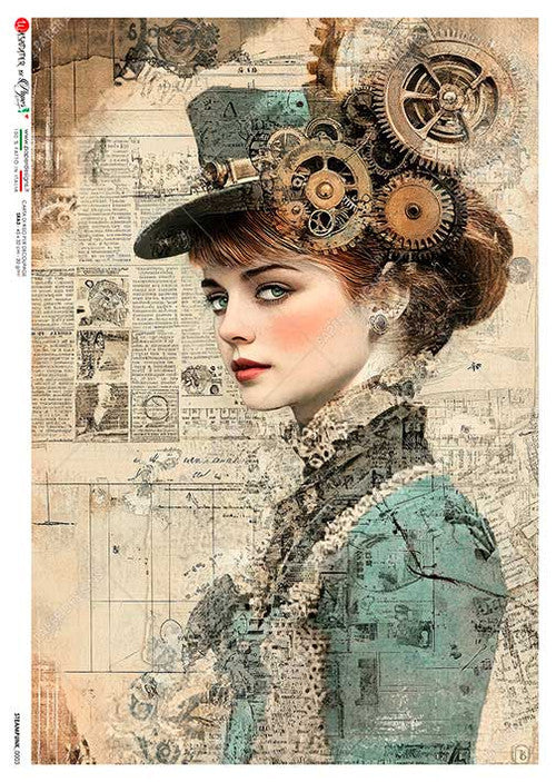 Paper Designs Steampunk Lady on Ephemera III Rice Paper