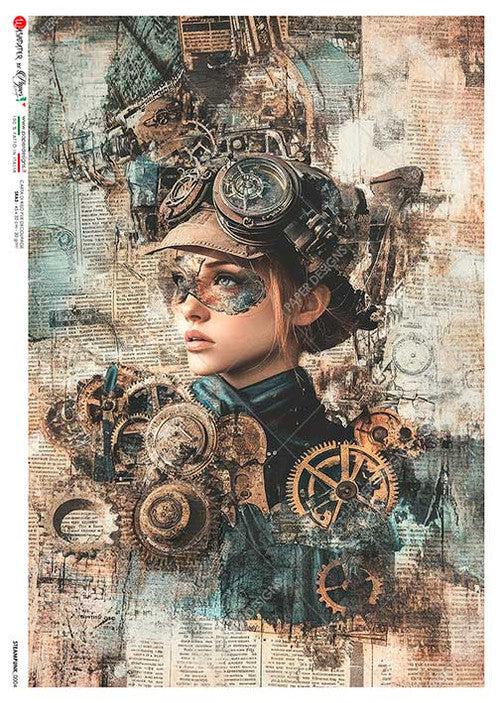 Paper Designs Steampunk Lady on Ephemera IV Rice Paper