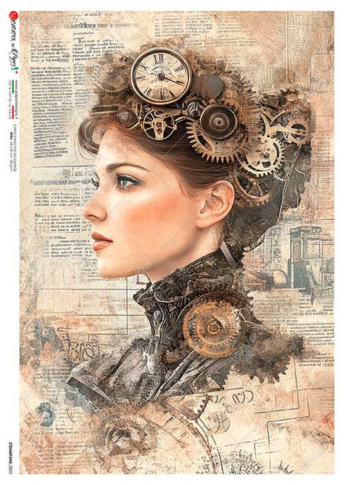 Paper Designs Steampunk Lady on Ephemera V Rice Paper