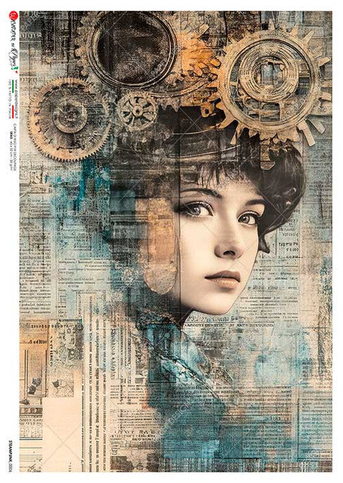 Paper Designs Steampunk Lady on Ephemera VI Rice Paper
