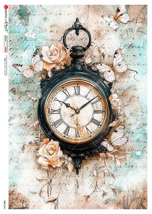 Paper Designs Vintage Pocket Watch and Butterflies Rice Paper