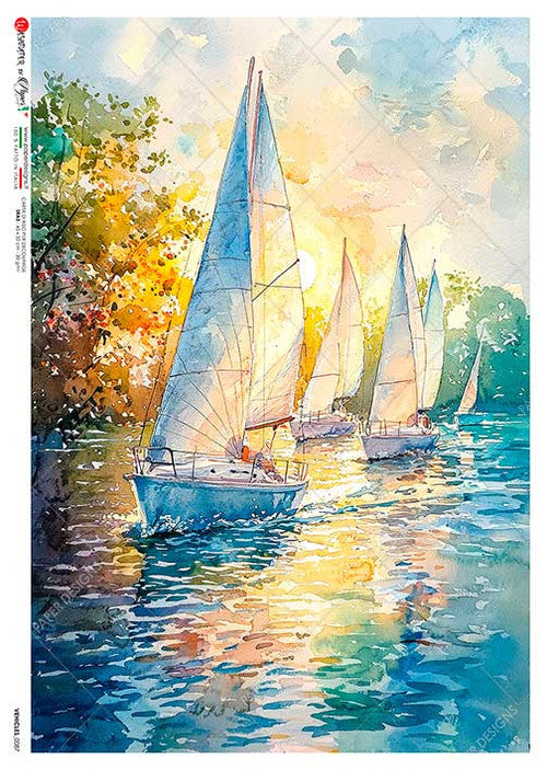 Paper Designs Sailboats in the Sunlight Rice Paper