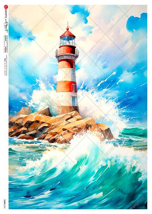 Paper Designs Waves at the Lighthouse A4 Rice Paper