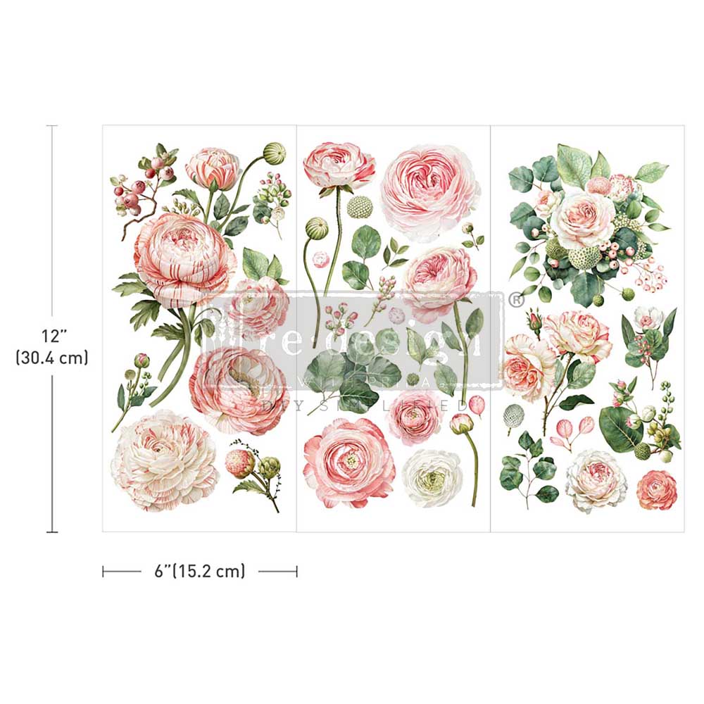 Blushing Blooms Small Décor Transfer - 3 Sheets - 6' x 12" Transfers