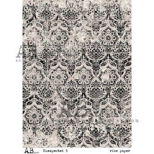 AB Studios Rice Paper A4 Black Damask Pattern Unexpected #005