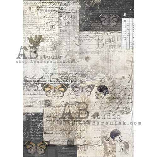 AB Studios Rice Paper A4 Neutral Butterflies #632