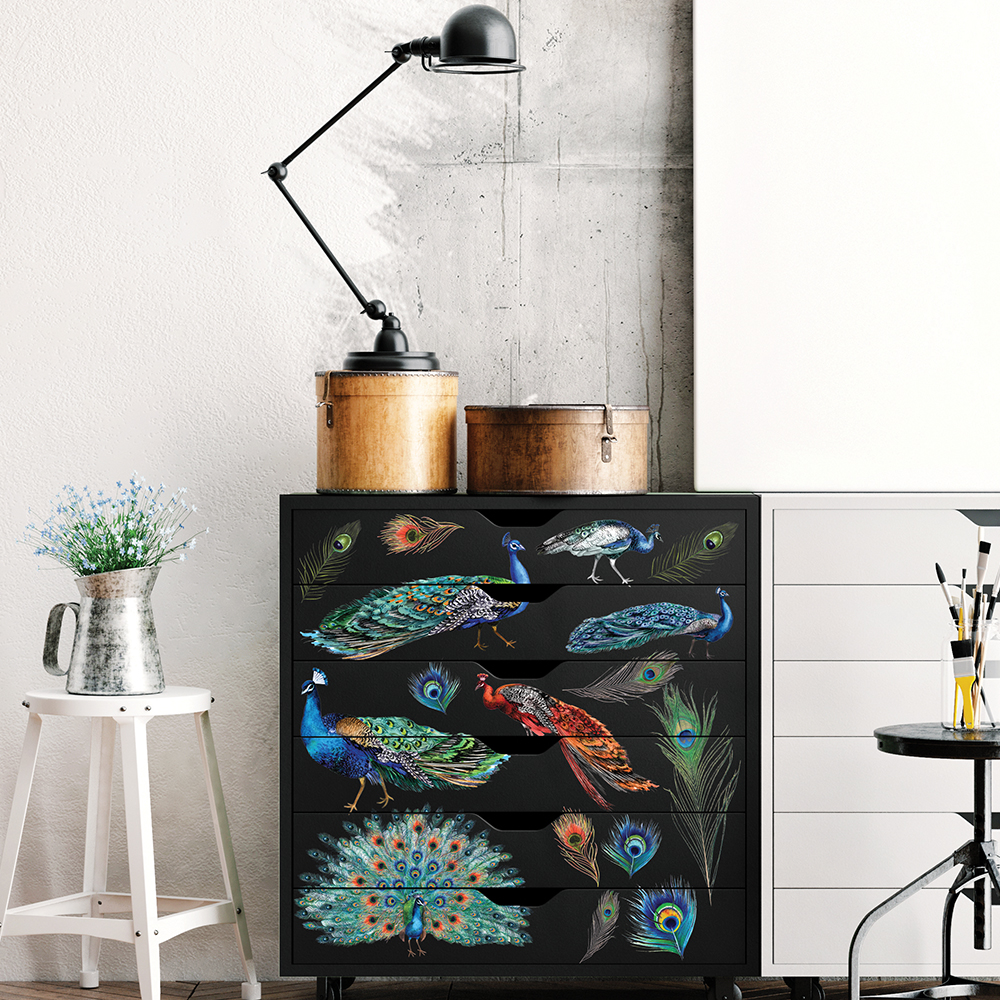 Redesign Decor Transfers® - Peacock Dreams size 24"x33", Large Bird Transfers