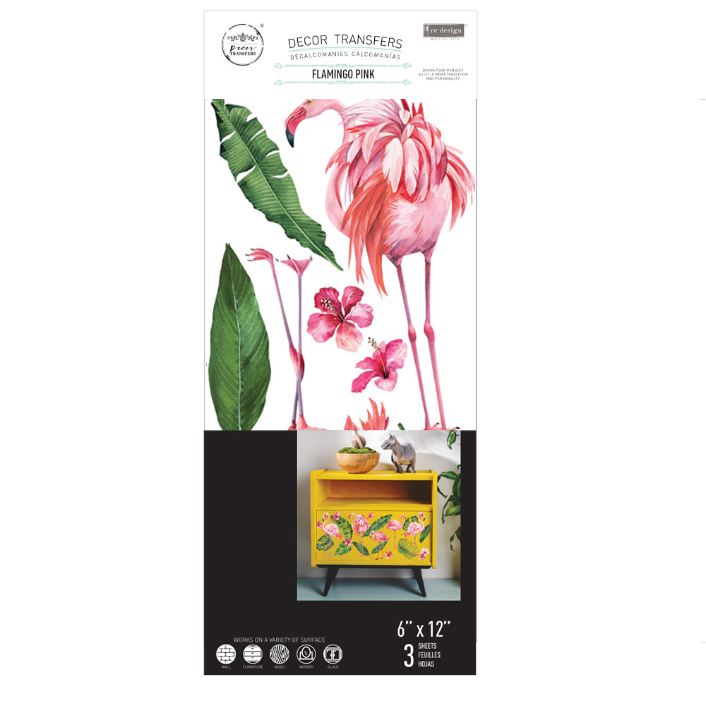 Decor Transfers® - Flamingo Pink - 3 sheets, 6"x12"