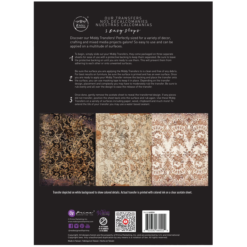 Decor Transfers® - Delicate Lace - 3 sheets, 8.5"x11"