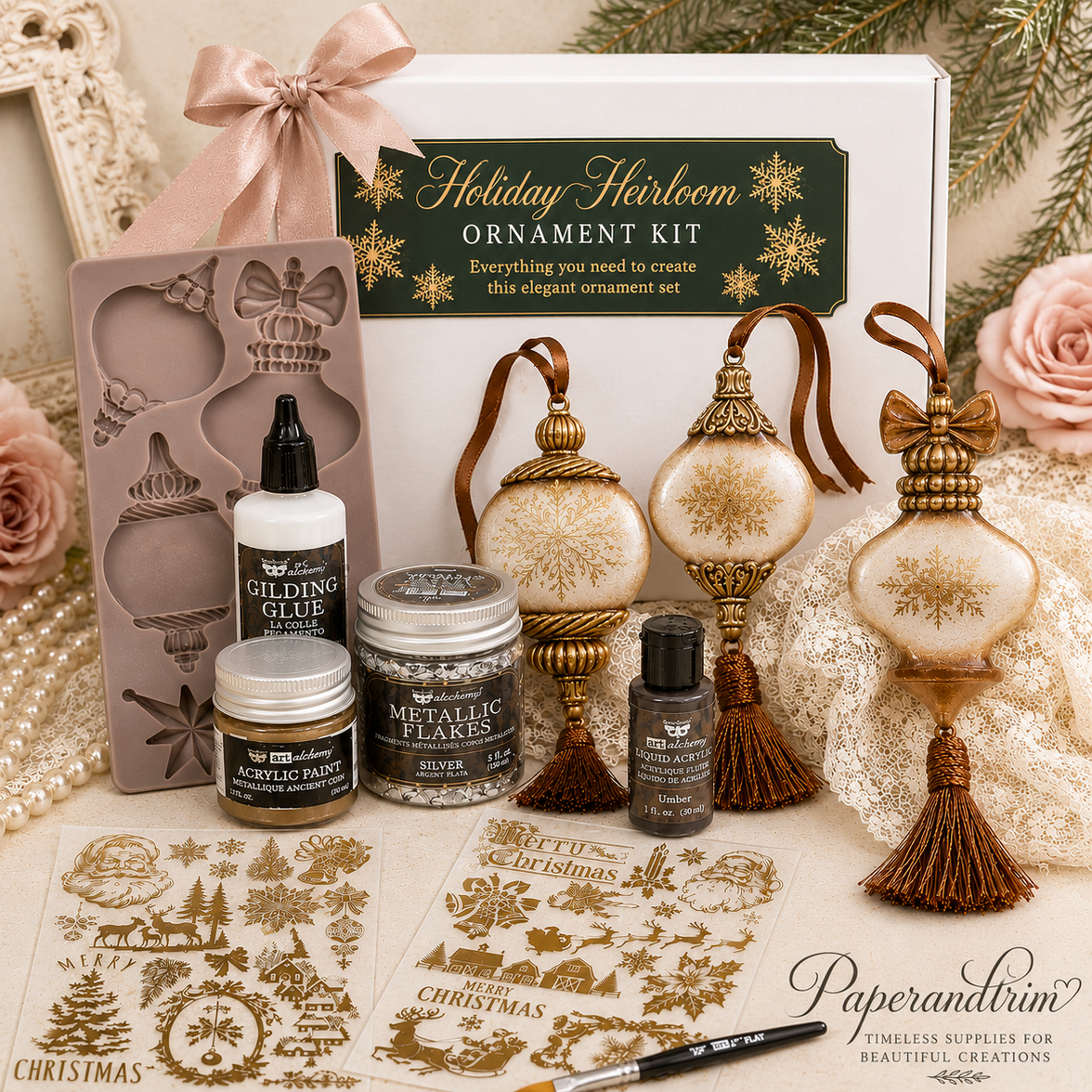 Holiday Heirloom Ornament Project Bundle Kit, Ornament Kit Features an elegant, Casa Mia Style Ornament KIt