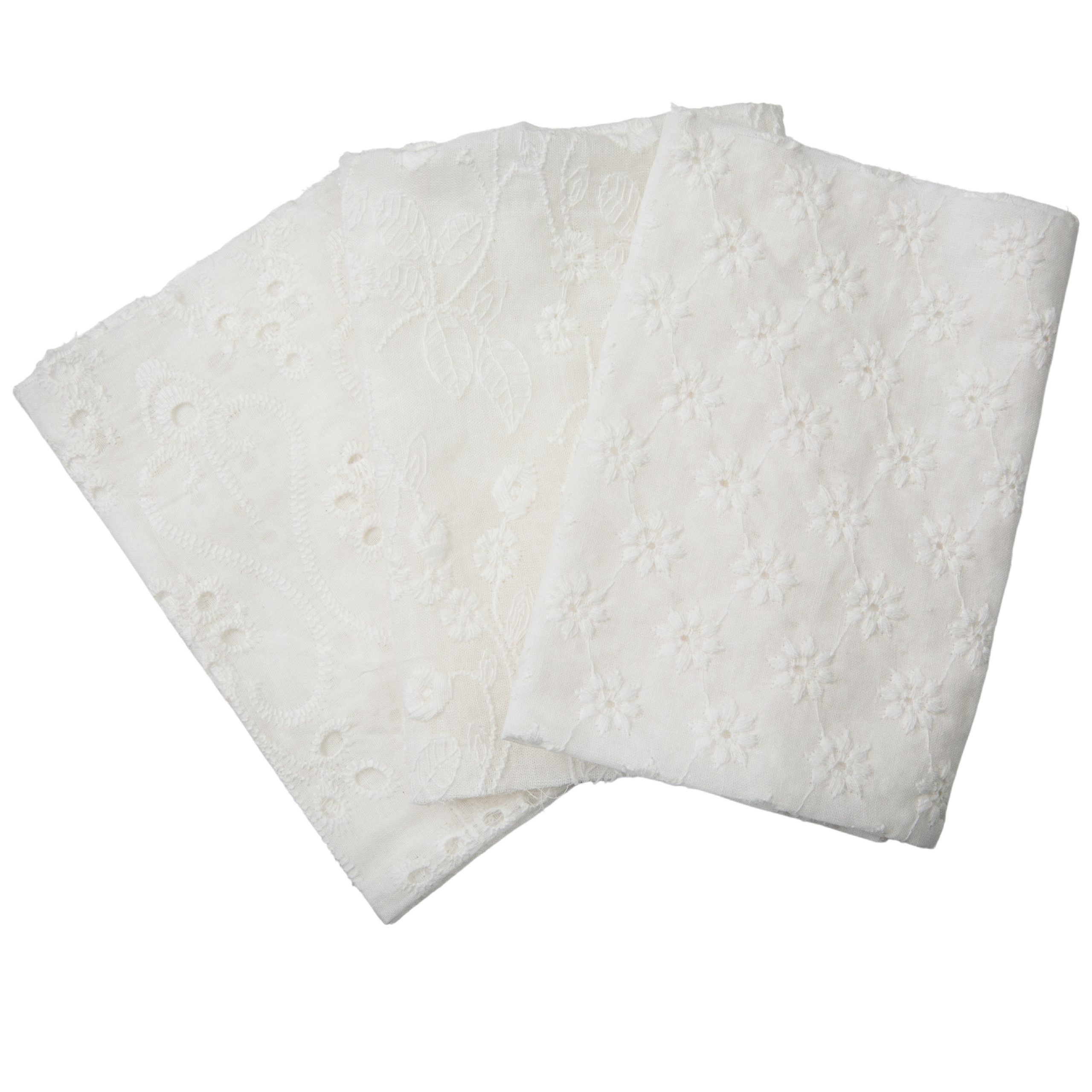 Embroided Fabric Sheets - Miel Collection Cotton Embroidered Fabric – 3 sheets, 12″x12″