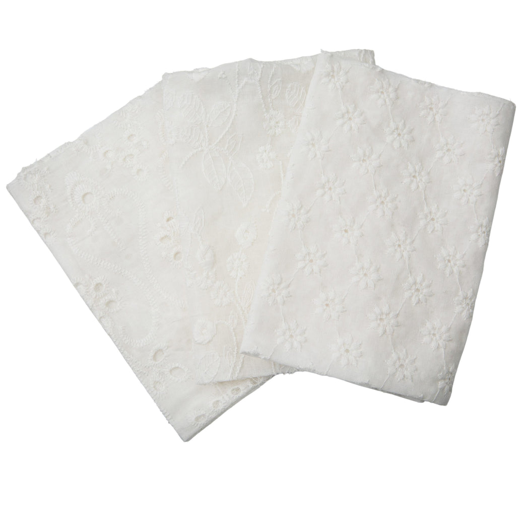 Embroided Fabric Sheets - Miel Collection Cotton Embroidered Fabric – 3 sheets, 12″x12″